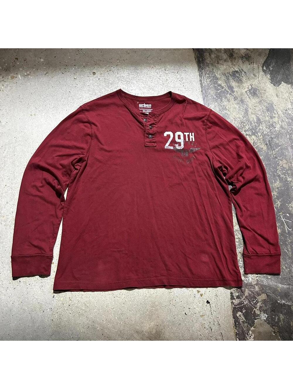 Vintage Y2K darker red longsleeve urban pipeline Henley shirt